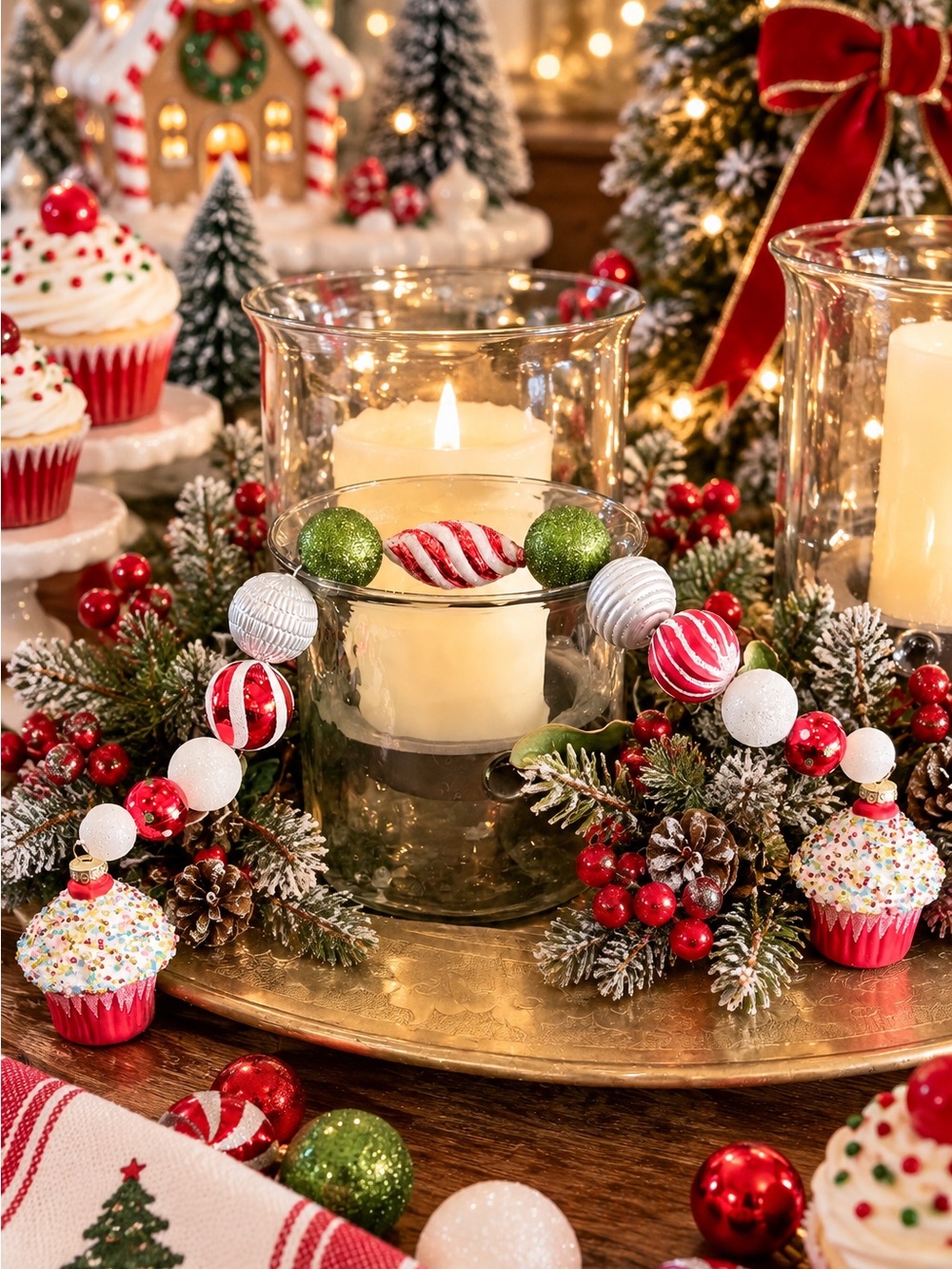Hand Crafted Christmas Cupcakes Large Bead Christmas Garland 26”